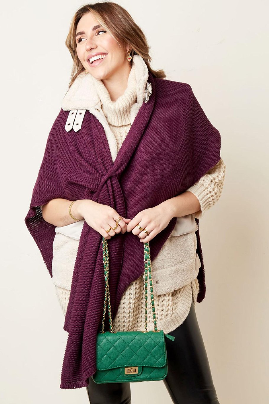 Shawl knitted with loop brown Acrylic Picture5